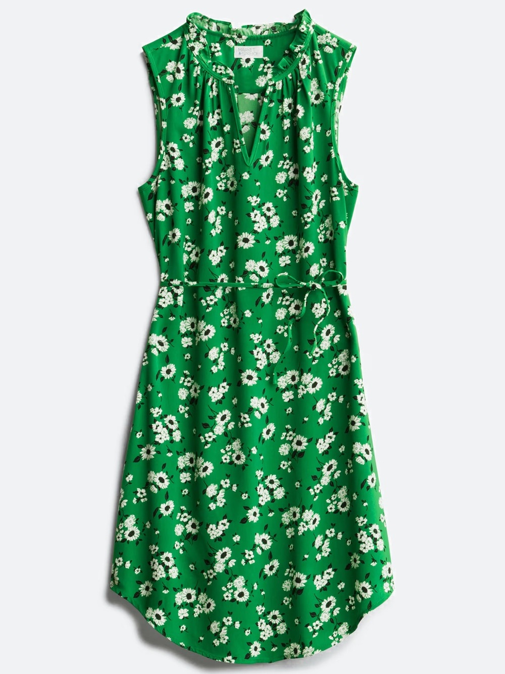 Kelly Green Floral Belted Sleeveless Dress